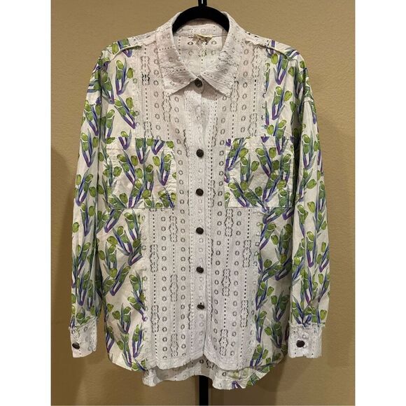 Size S (Oversized) POL Boho Floral Lace Button Down Shirt - Picture 2 of 8